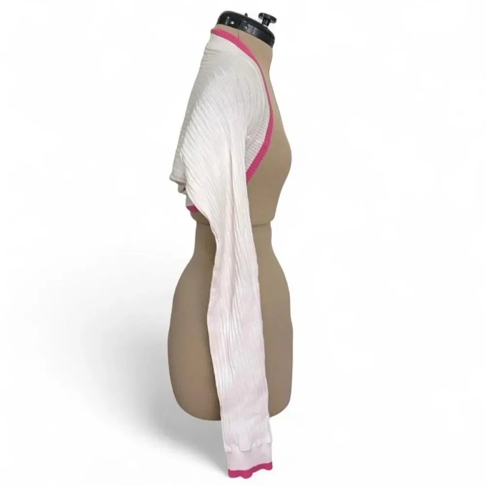Preppy Y2K U.S. Polo Assn. white + pink long sleeve bolero in size M